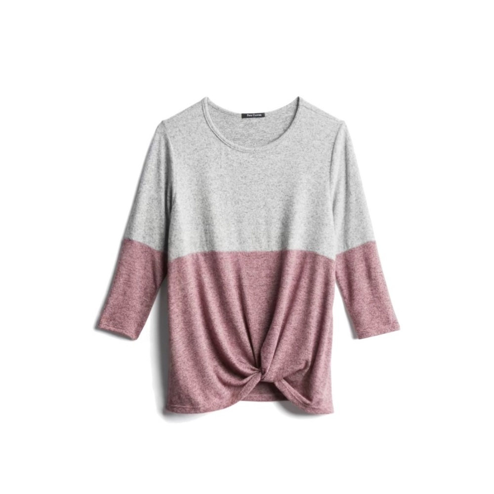 Pink Clover Twist Front 3/4 Sleeve Sweater